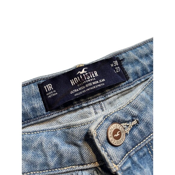 Hollister Ultra High Rise‎ Raw Hem Mom Doodle Jeans Light Wash Stretch Denim 11 - Picture 9 of 15